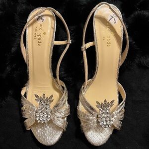 Kate Spade Silver Pineapple Rhinestone Snake Embossed Leather Cocktail Heels